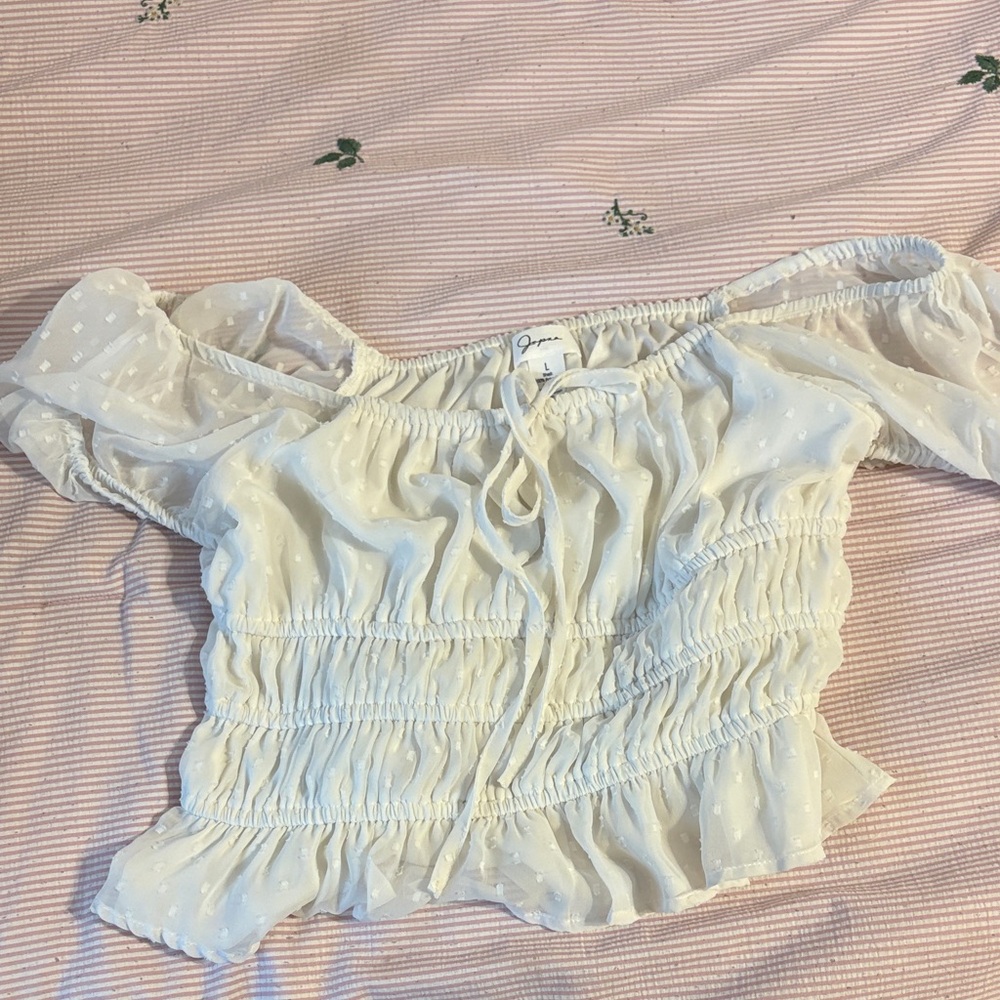 J. Crew Cream Off-Shoulder Blouse